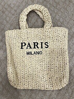 NEW Paris Milano Raffia Tote Top Handle Straw Beach Bag Basket Summer Vacation